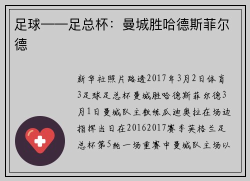 足球——足总杯：曼城胜哈德斯菲尔德
